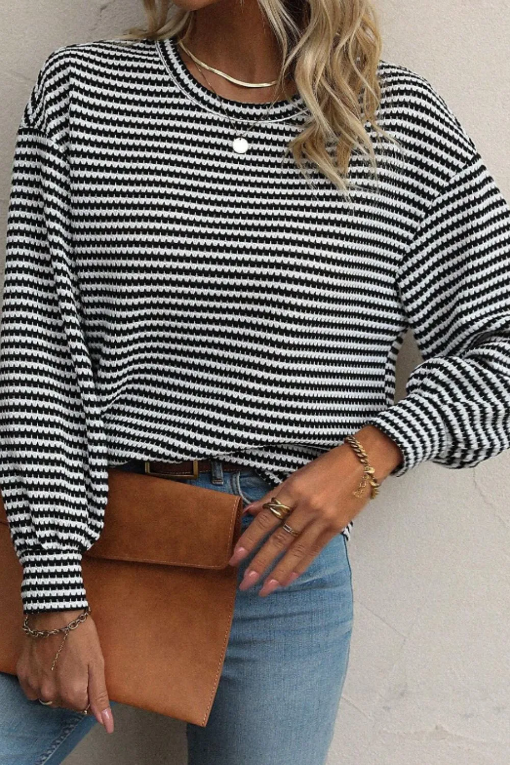 Striped Round Neck Long Sleeve Top sold by Charming Charlie product image thumbnail 2