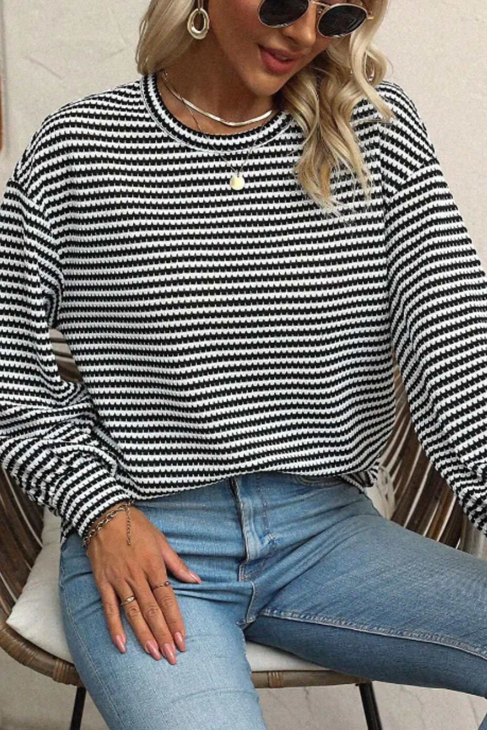 Striped Round Neck Long Sleeve Top sold by Charming Charlie