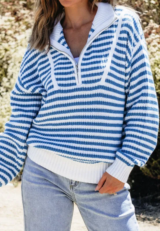Striped Half Zip Mock Neck Long Sleeve Sweater sold by Charming Charlie