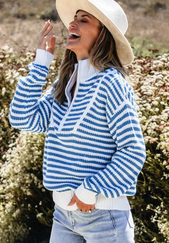 Striped Half Zip Mock Neck Long Sleeve Sweater sold by Charming Charlie product image thumbnail 4
