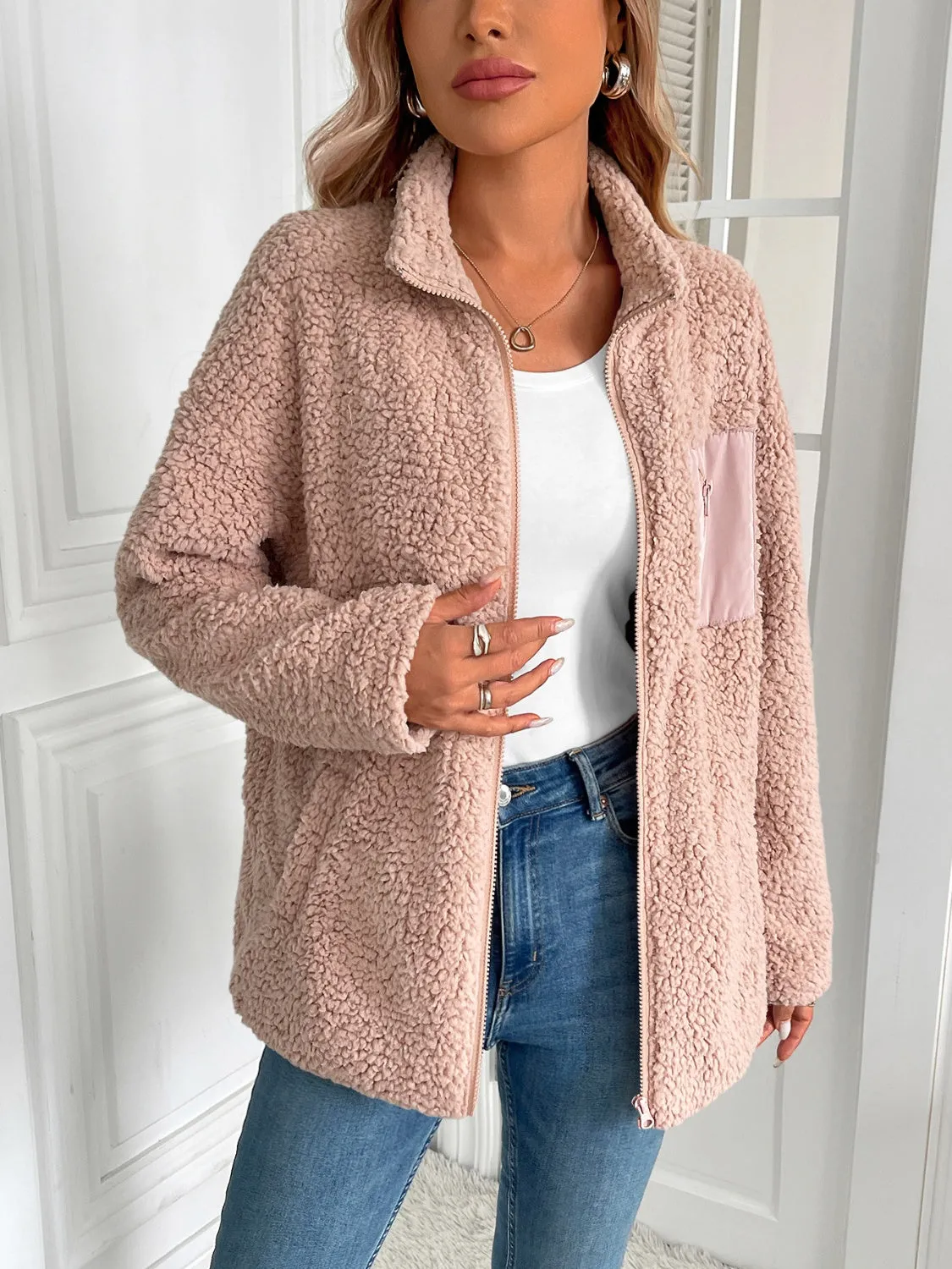 Ivy Lane Zip Up Long Sleeve Fuzzy Jacket sold by Charming Charlie product image thumbnail 2