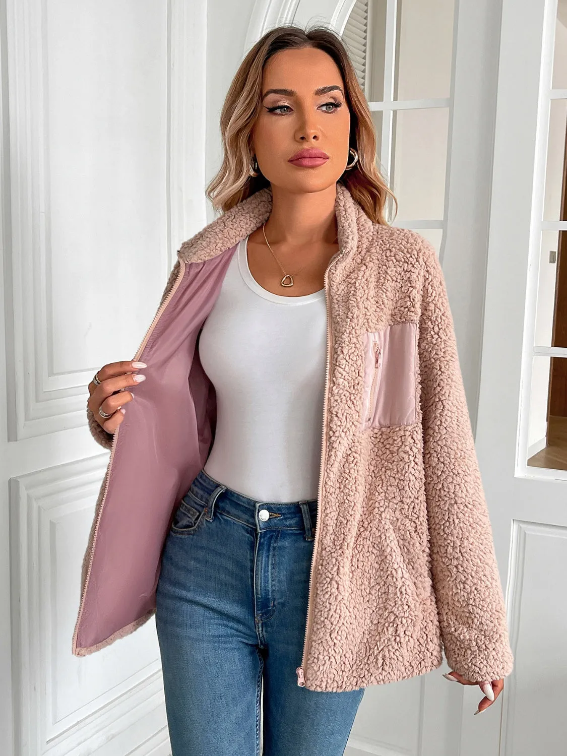 Ivy Lane Zip Up Long Sleeve Fuzzy Jacket sold by Charming Charlie product image thumbnail 3