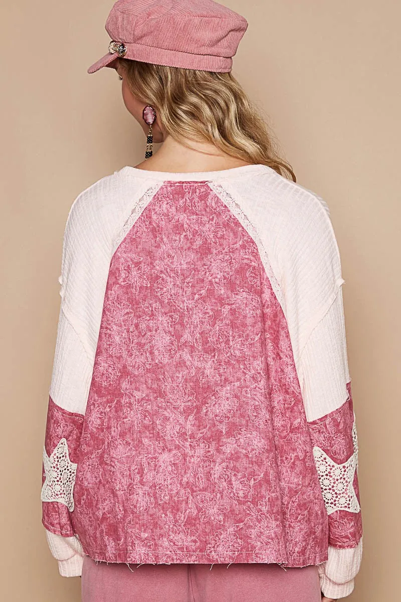 POL Lace Detail Floral Pattern V Neck Top sold by Charming Charlie product image thumbnail 2