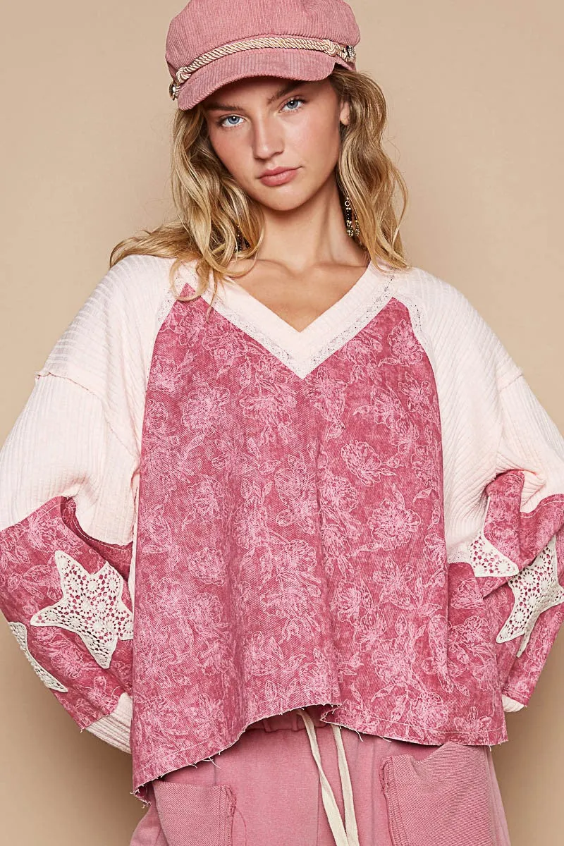 POL Lace Detail Floral Pattern V Neck Top sold by Charming Charlie product image thumbnail 3