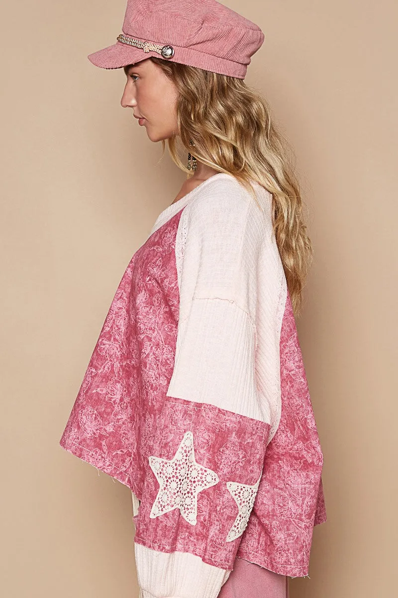 POL Lace Detail Floral Pattern V Neck Top sold by Charming Charlie product image thumbnail 4