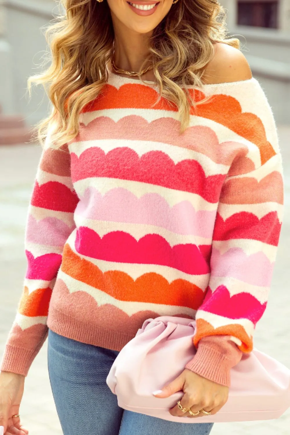 Contrast Boat Neck Long Sleeve Sweater sold by Charming Charlie product image thumbnail 4