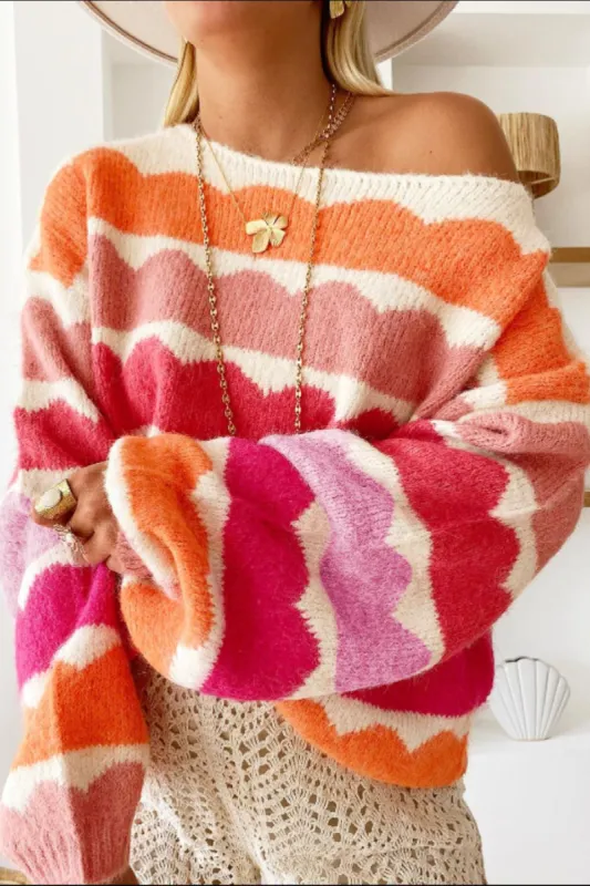 Contrast Boat Neck Long Sleeve Sweater sold by Charming Charlie