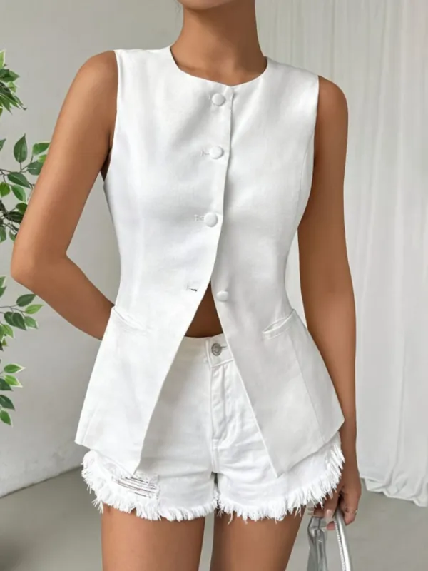 Button Down Round Neck Vest sold by Charming Charlie