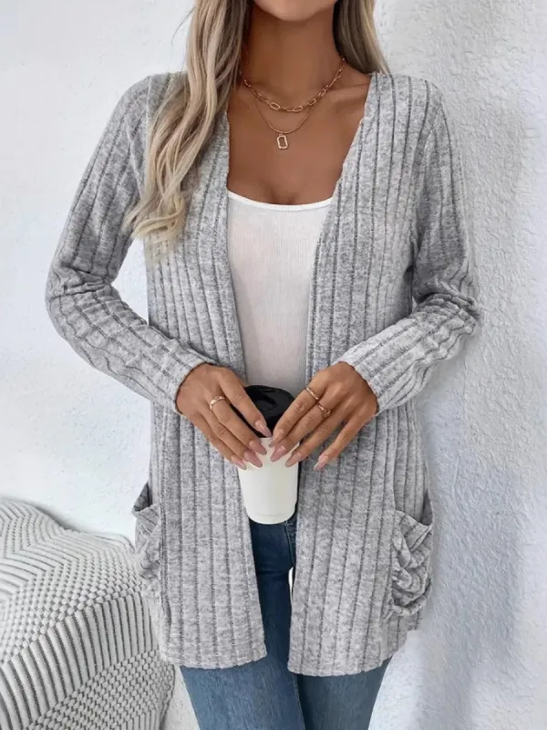 Ribbed Open Front Long Sleeve Cardigan with Pockets sold by Charming Charlie