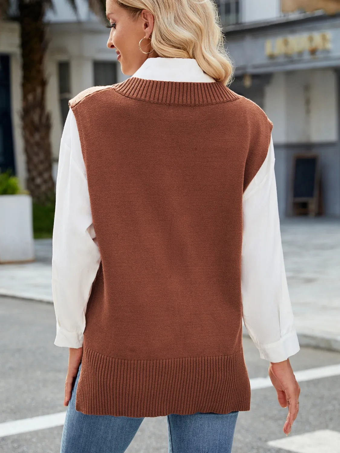 Side Slit V-Neck Sweater Vest sold by Charming Charlie product image thumbnail 4