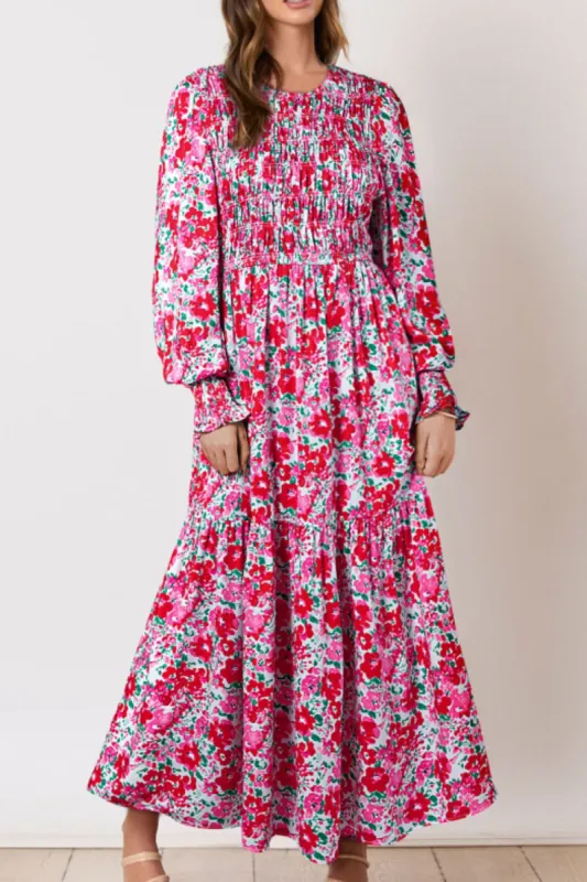 Printed Round Neck Lantern Sleeve Maxi Dress sold by Charming Charlie