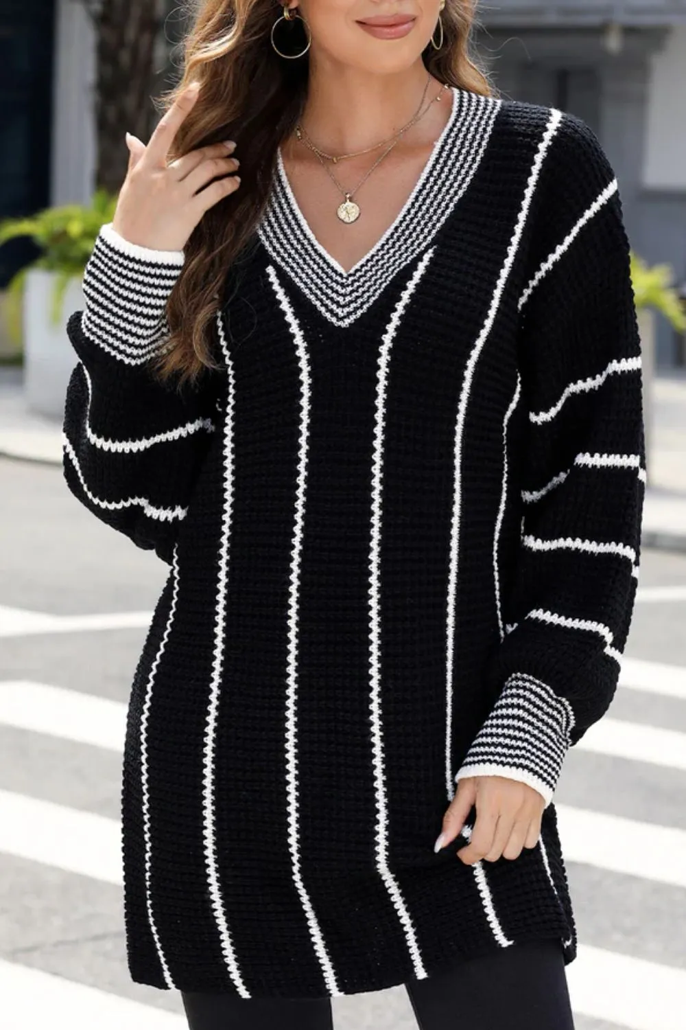 Striped V-Neck Long Sleeve Sweater sold by Charming Charlie product image thumbnail 4
