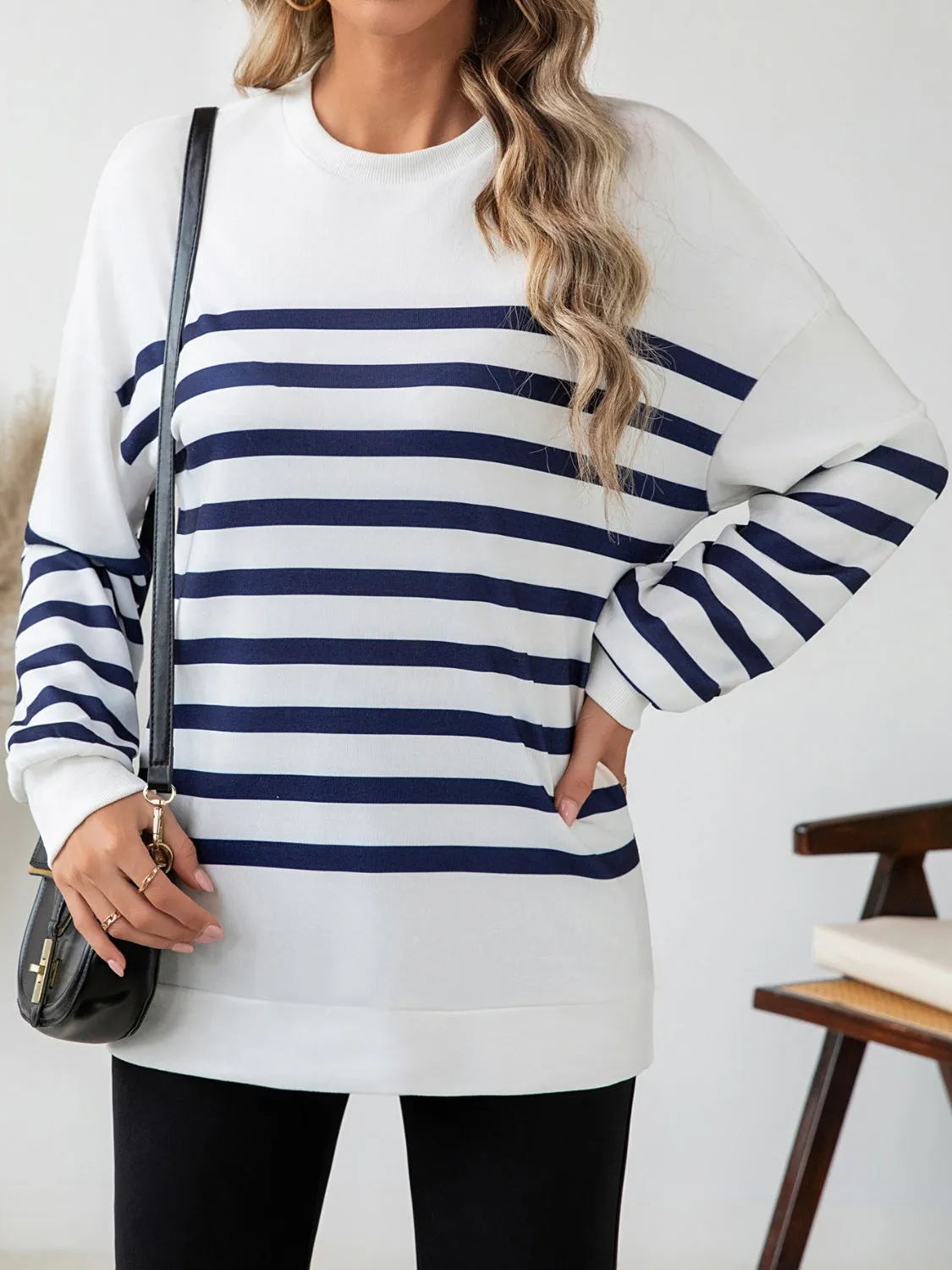 Striped Round Neck Long Sleeve T-Shirt sold by Charming Charlie product image thumbnail 3