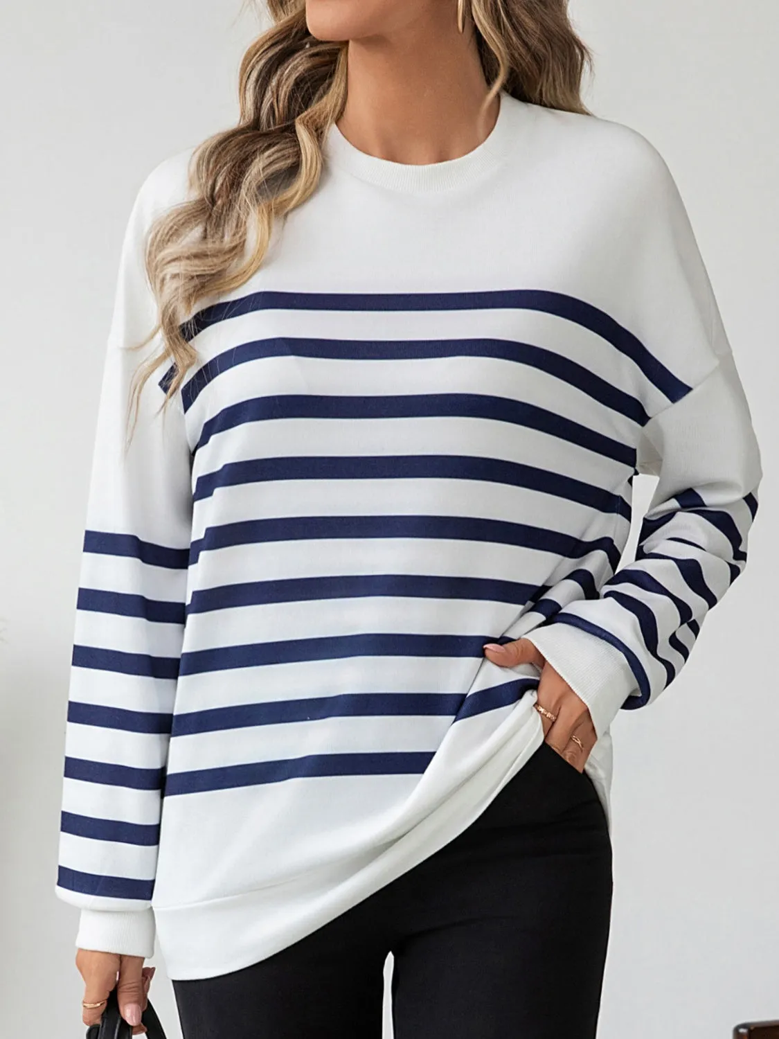 Striped Round Neck Long Sleeve T-Shirt sold by Charming Charlie