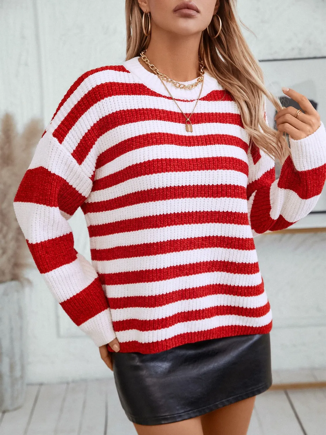 Striped Round Neck Long Sleeve Sweater sold by Charming Charlie product image thumbnail 2