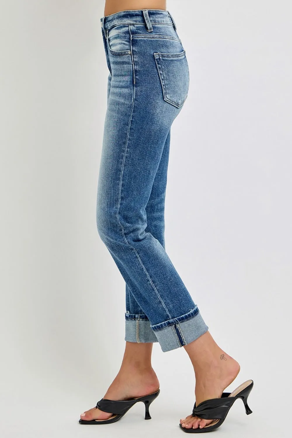 RISEN Full Size High Rise Crop Straight Roll Up Jeans sold by Charming Charlie product image thumbnail 3