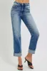 RISEN Full Size High Rise Crop Straight Roll Up Jeans sold by Charming Charlie