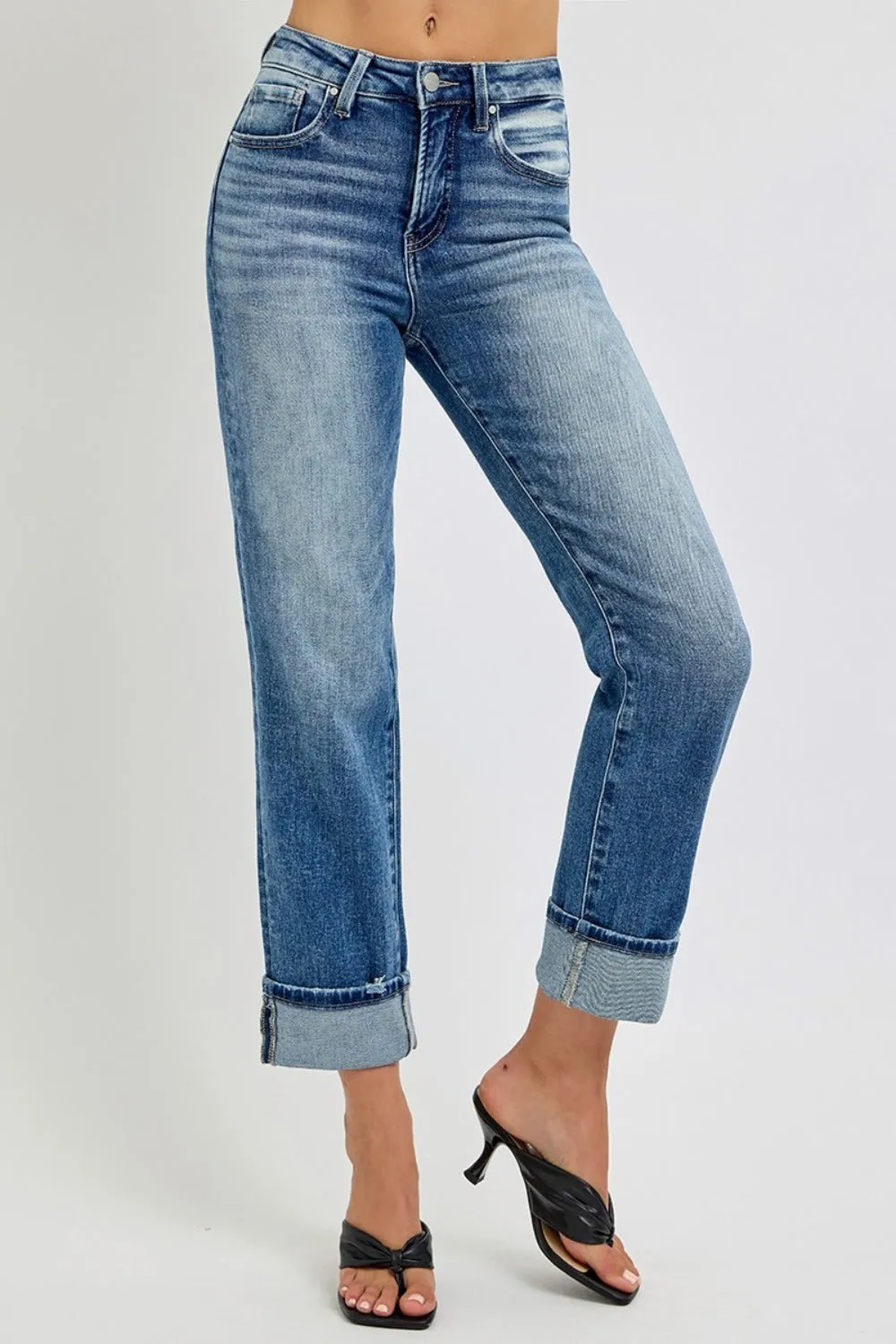 RISEN Full Size High Rise Crop Straight Roll Up Jeans sold by Charming Charlie product image thumbnail 4