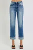 RISEN Full Size High Rise Crop Straight Roll Up Jeans sold by Charming Charlie