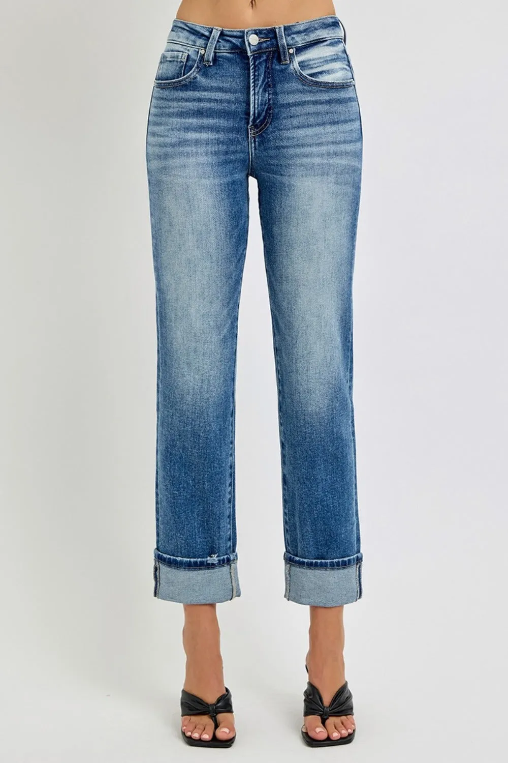 RISEN Full Size High Rise Crop Straight Roll Up Jeans sold by Charming Charlie product image thumbnail 5