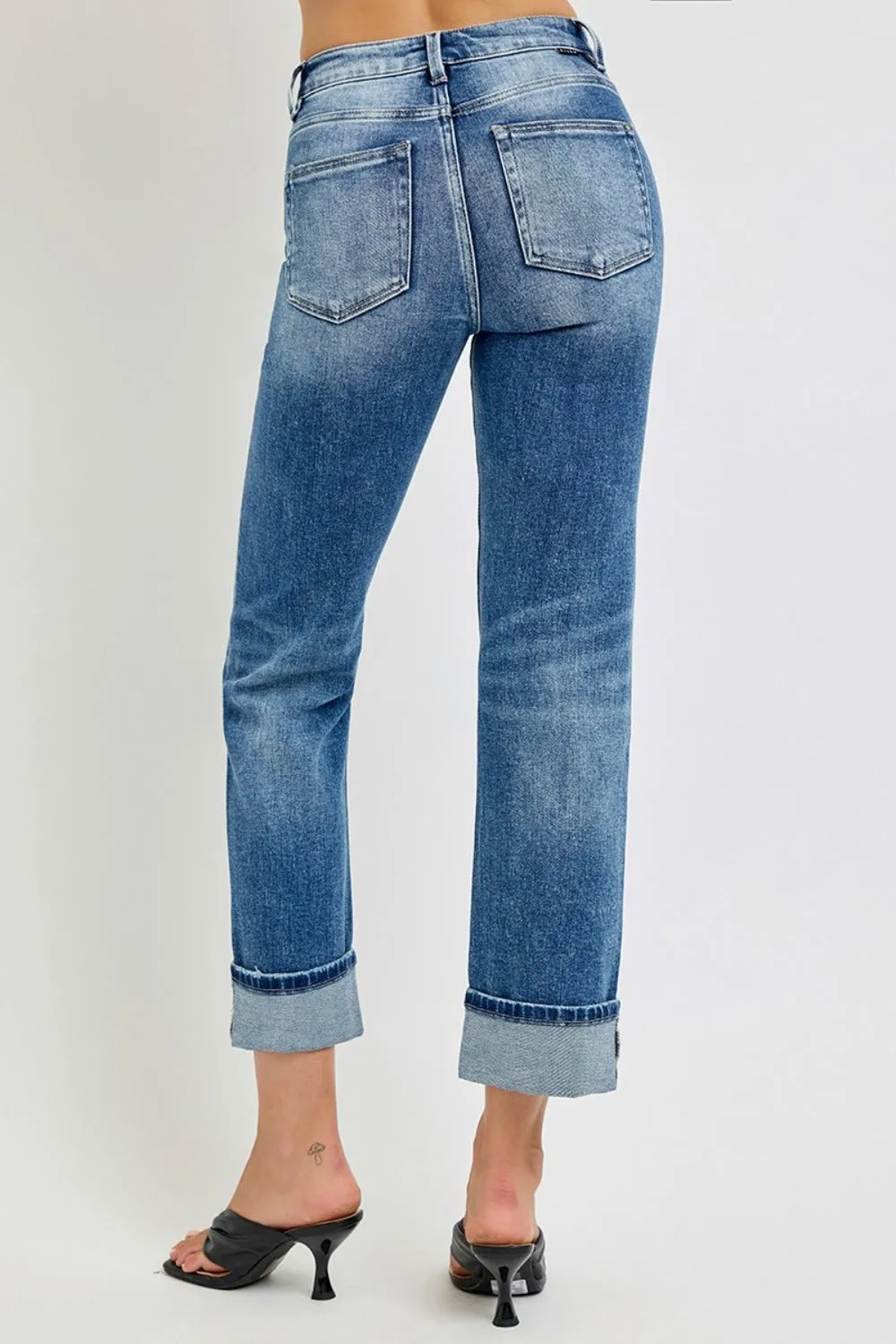 RISEN Full Size High Rise Crop Straight Roll Up Jeans sold by Charming Charlie product image thumbnail 2