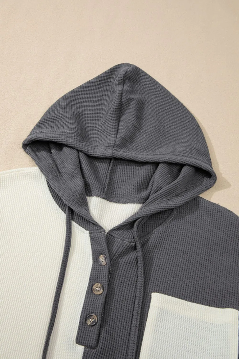 Waffle-Knit Two-Tone Long Sleeve Hoodie sold by Charming Charlie product image thumbnail 5