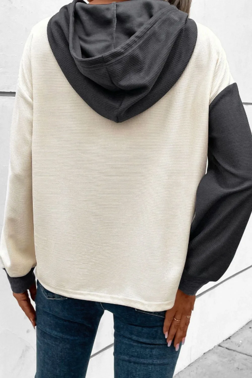 Waffle-Knit Two-Tone Long Sleeve Hoodie sold by Charming Charlie product image thumbnail 3