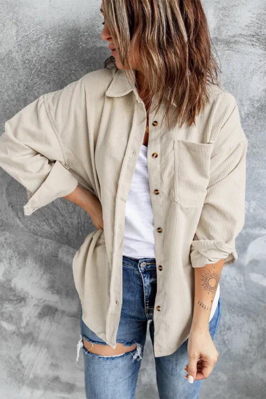 Collared Neck Button Up Dropped Shoulder Shacket sold by Charming Charlie
