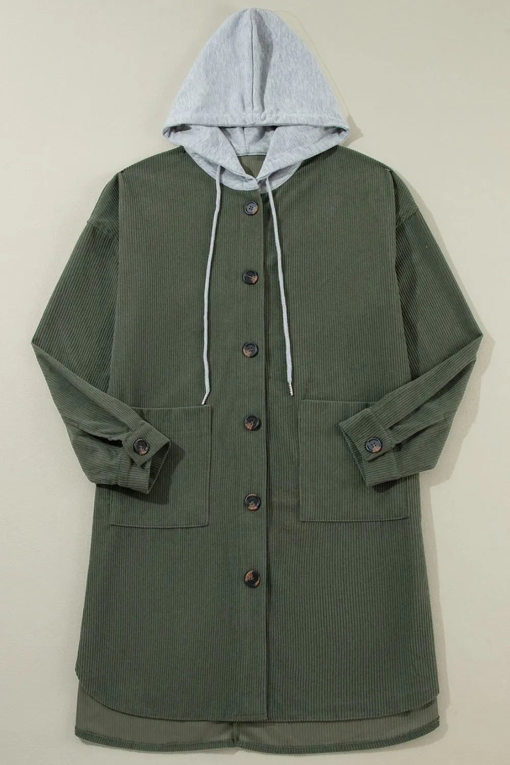 Drawstring Button Up Long Sleeve Hooded Jacket sold by Charming Charlie product image thumbnail 4
