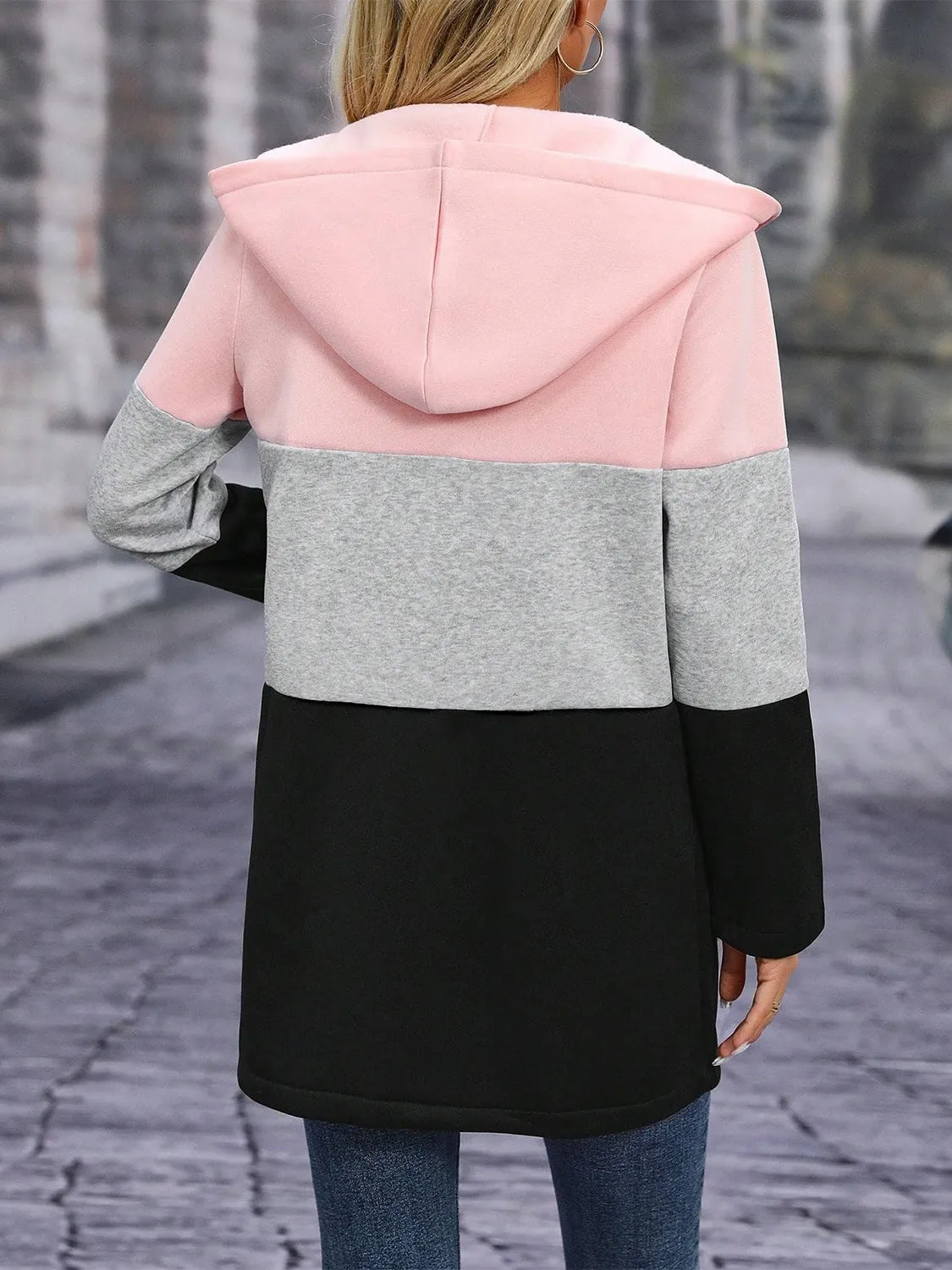 Color Block Zip Up Long Sleeve Hooded Outerwear sold by Charming Charlie product image thumbnail 2