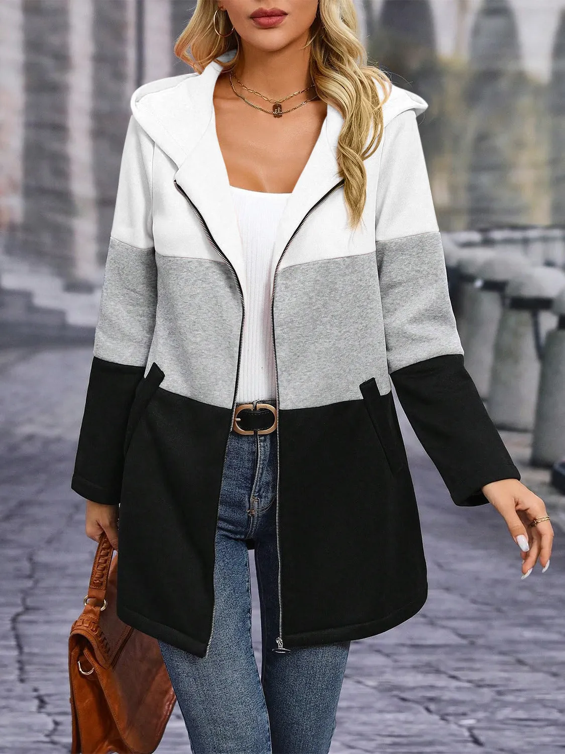 Color Block Zip Up Long Sleeve Hooded Outerwear sold by Charming Charlie product image thumbnail 4