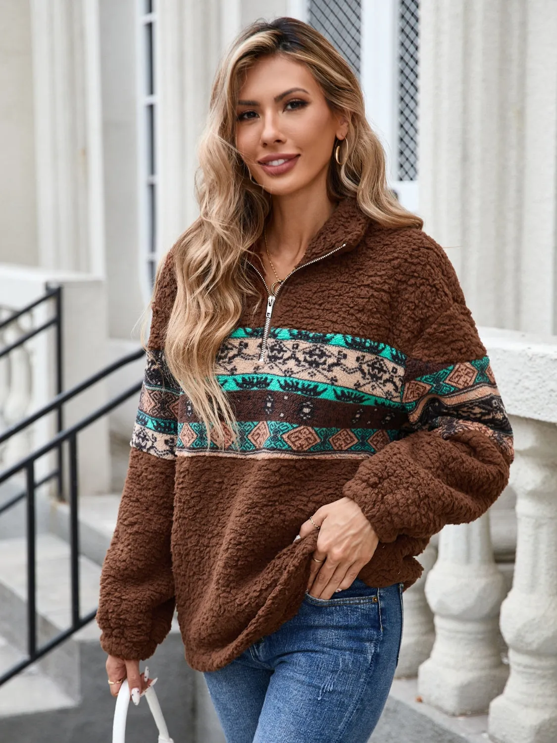 Half Zip Long Sleeve Fuzzy Top sold by Charming Charlie product image thumbnail 2