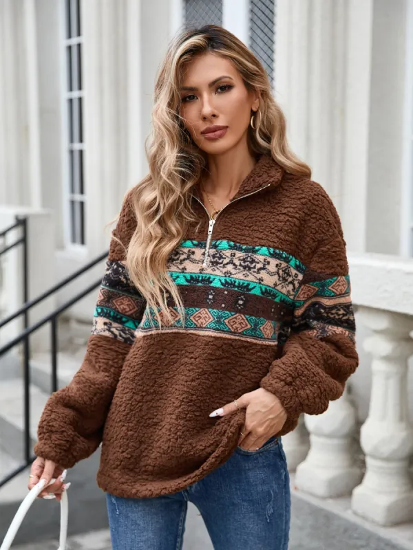 Half Zip Long Sleeve Fuzzy Top sold by Charming Charlie
