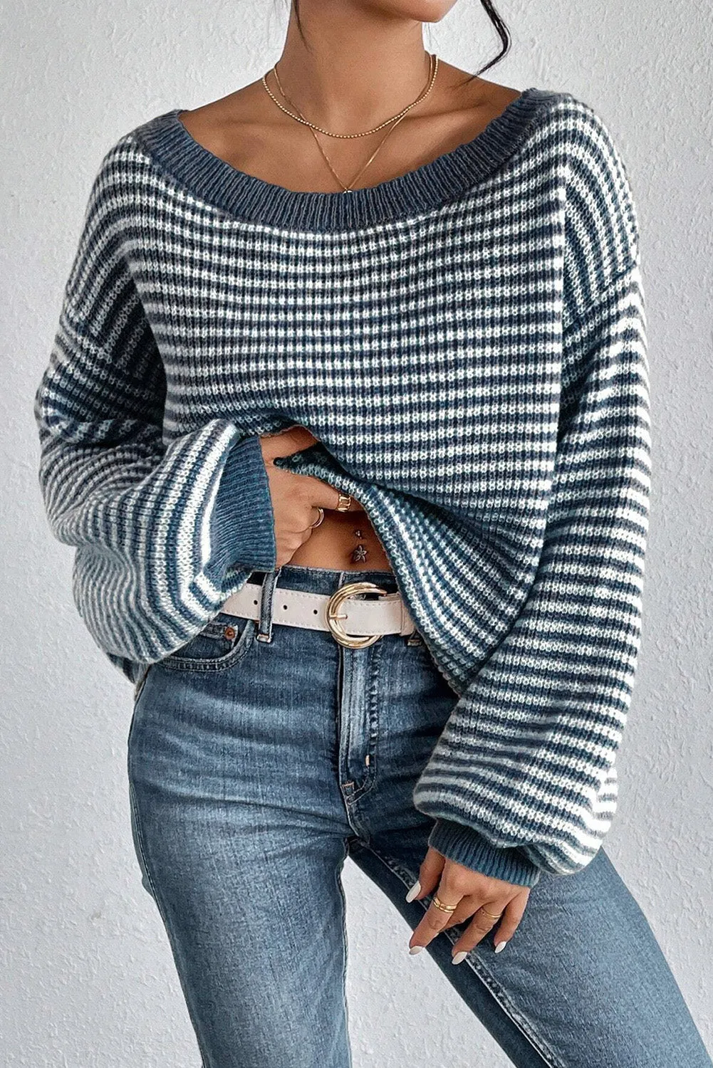 Striped Boat Neck Long Sleeve Sweater sold by Charming Charlie product image thumbnail 2