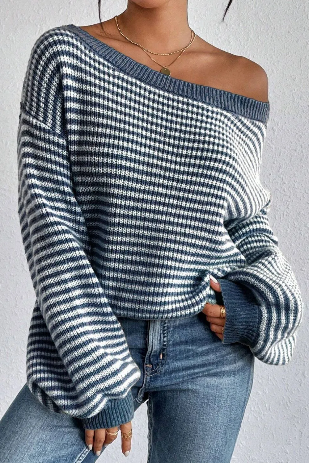 Striped Boat Neck Long Sleeve Sweater sold by Charming Charlie product image thumbnail 3