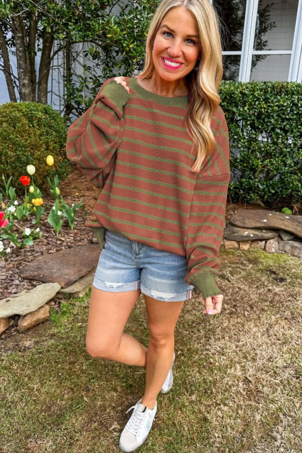 Striped Round Neck Long Sleeve Sweater sold by Charming Charlie product image thumbnail 3