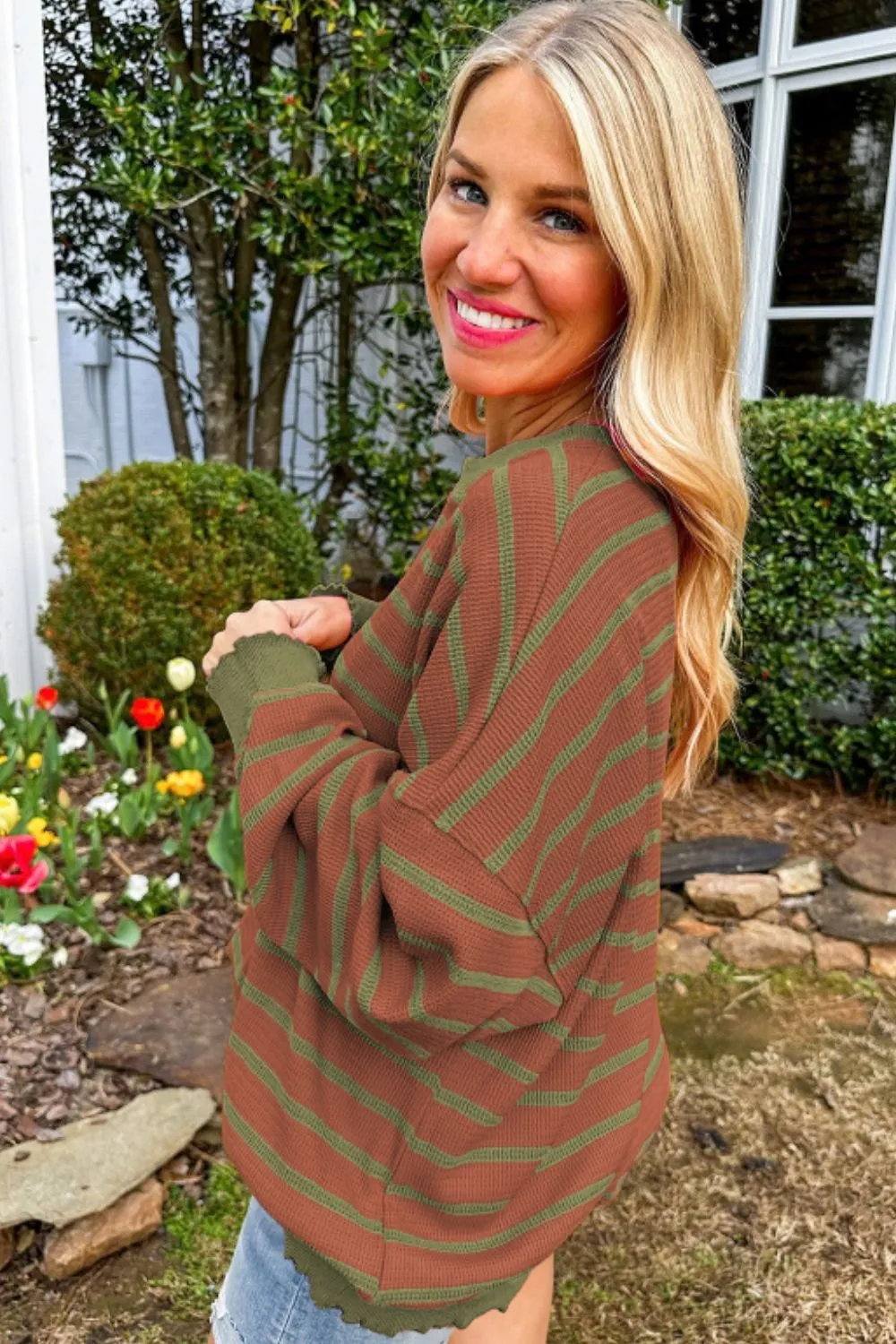 Striped Round Neck Long Sleeve Sweater sold by Charming Charlie product image thumbnail 4