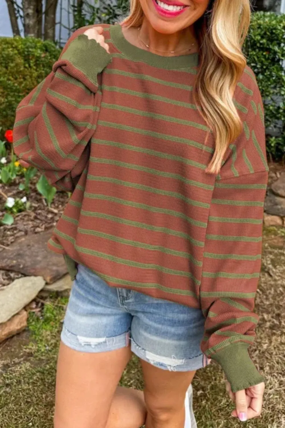 Striped Round Neck Long Sleeve Sweater sold by Charming Charlie