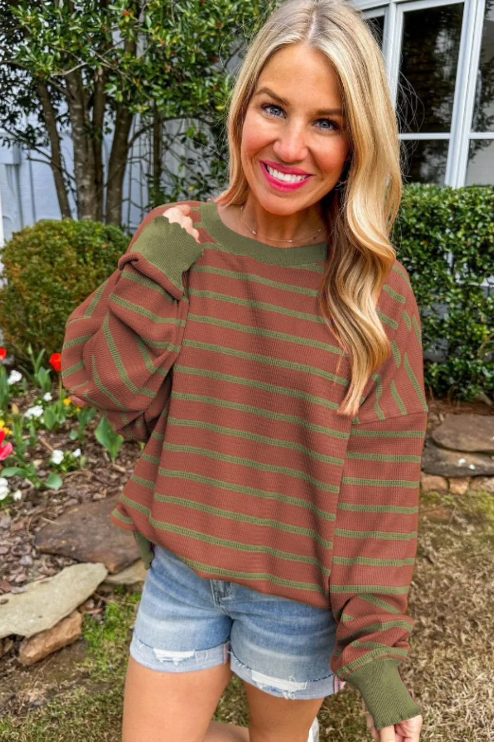 Striped Round Neck Long Sleeve Sweater sold by Charming Charlie product image thumbnail 2