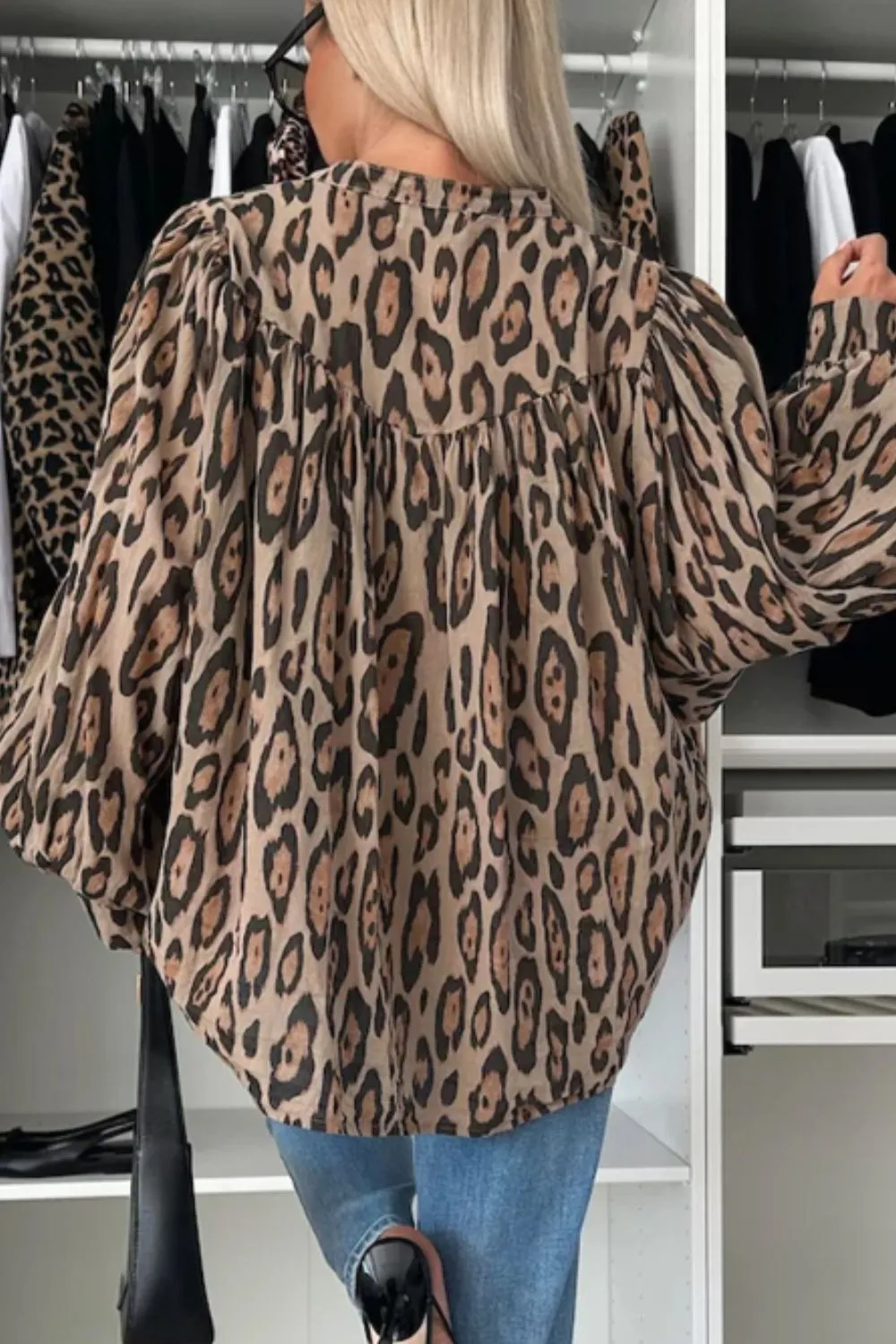 Leopard Notched Long Sleeve Blouse sold by Charming Charlie product image thumbnail 4
