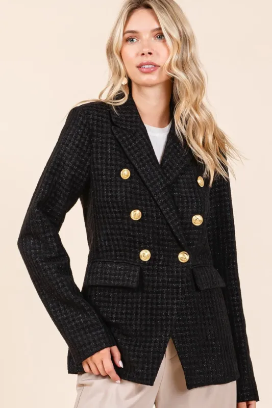 Mittoshop Plaid Texture Double-Breasted Long Sleeve Blazer sold by Charming Charlie