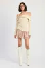 MIXED MEDIA OFF SHOULDER MINI DRESS sold by Charming Charlie