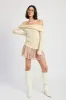 MIXED MEDIA OFF SHOULDER MINI DRESS sold by Charming Charlie