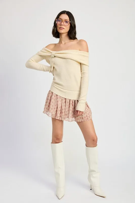 MIXED MEDIA OFF SHOULDER MINI DRESS sold by Charming Charlie product image thumbnail 4