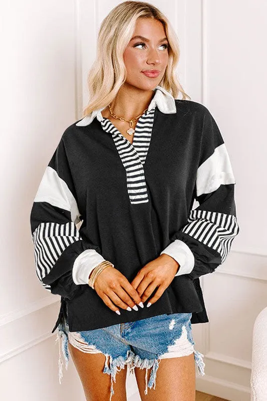 Women Striped Colorblock Patchwork Sweatshirt sold by Charming Charlie product image thumbnail 2