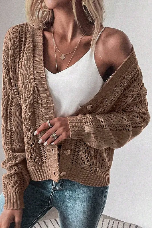 Women Open Knit Drop Shoulder Sweater Cardigan sold by Charming Charlie product image thumbnail 4