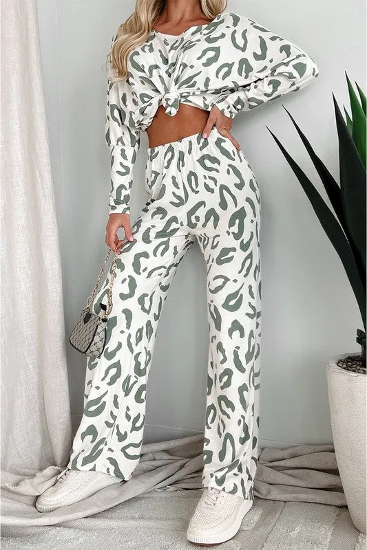 Leopard Animal Print Long Sleeve Loungewear Set sold by Charming Charlie