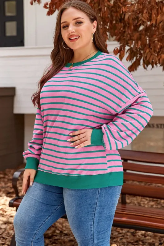 Pink Stripe Waffle Knit Plus Size Sweatshirt sold by Charming Charlie