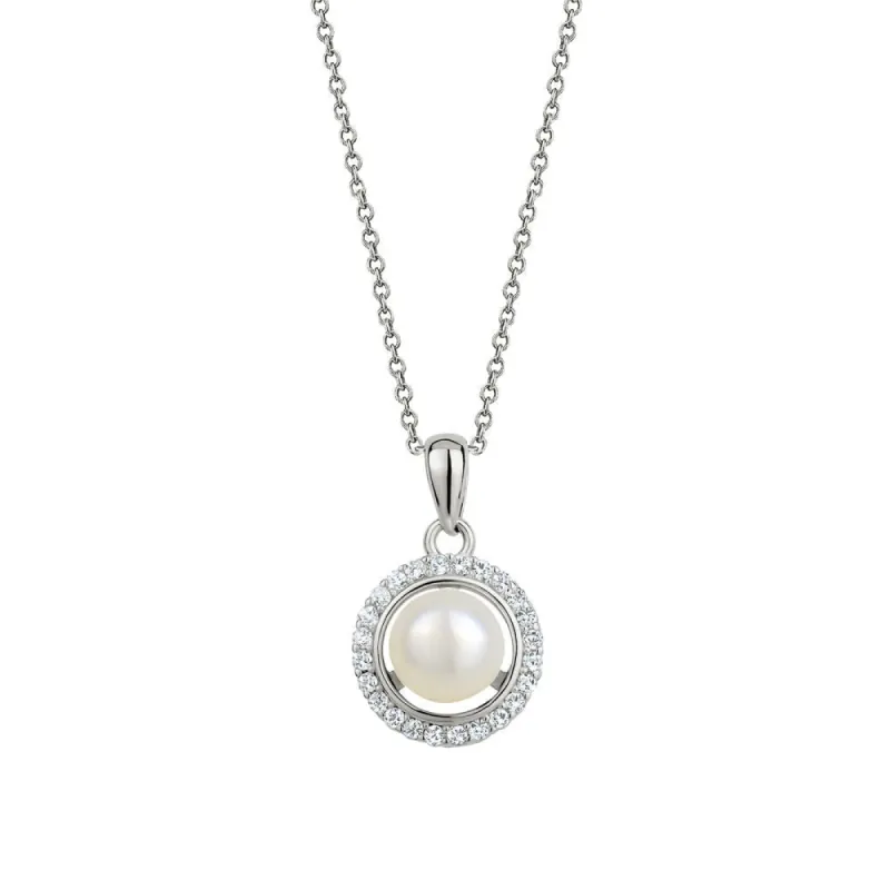GL Creations- Sterling Silver CZ Halo Pendant w/ Pearl on 16+2" Chain sold by Charming Charlie