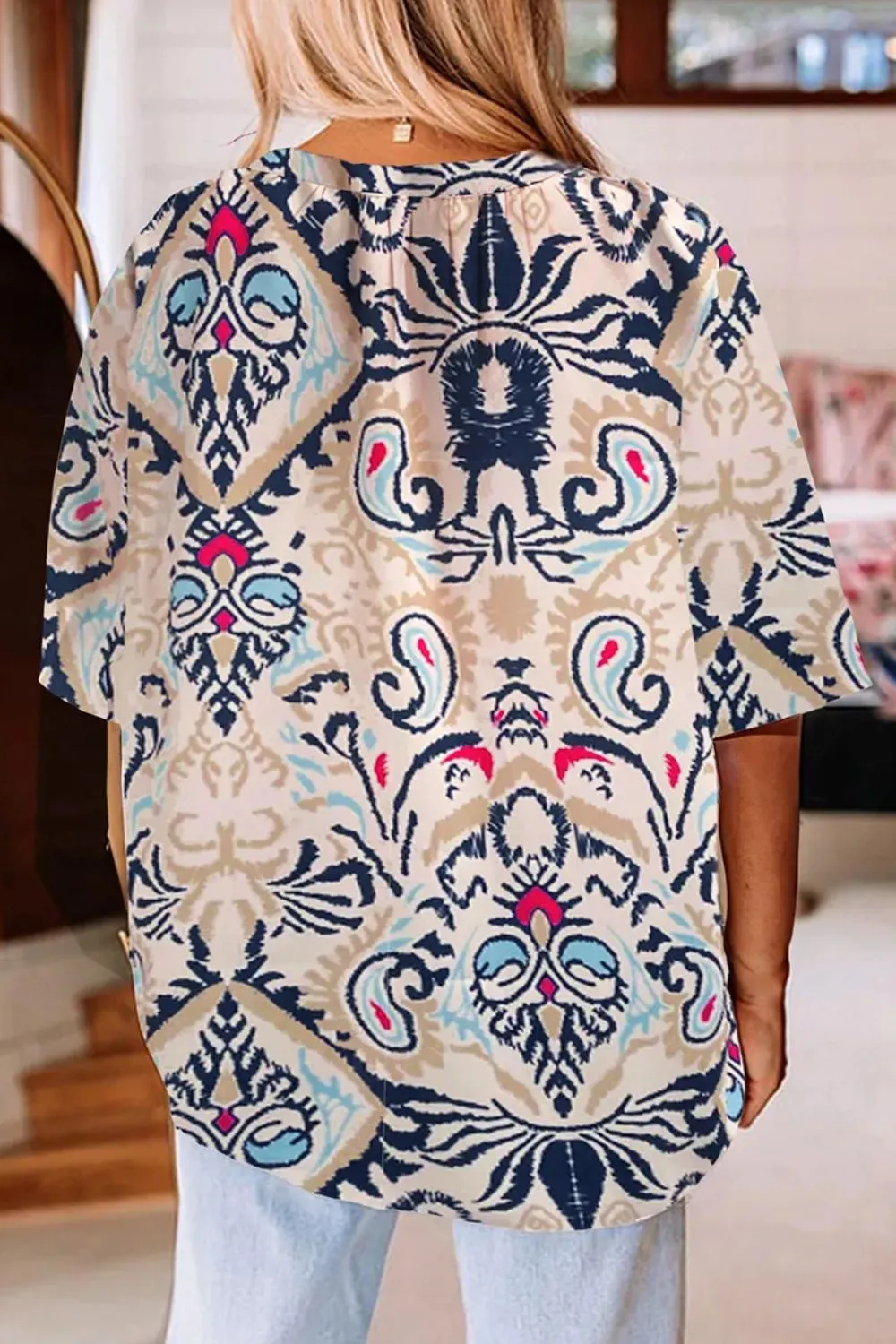 Printed Notched Half Sleeve Blouse sold by Charming Charlie product image thumbnail 2